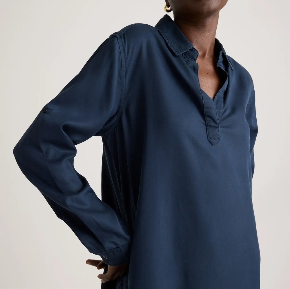 Quince▪️Vintage Wash Tencel Roll Sleeve Tunic Dress in Midnight Blue - Picture 2 of 12